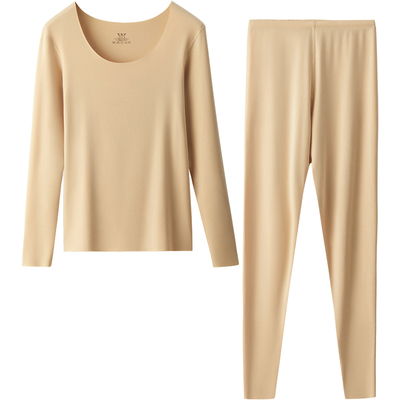 莫代尔无痕薄肤色保暖内衣套装女