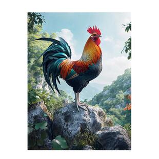 大公鸡图画镇宅雄鸡招财装饰画客厅玄关金鸡报晓贴仿真大公鸡墙贴