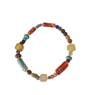 敦煌彩色寿山石手链天然石串珠手饰轻奢高级感新中式古风复古手串