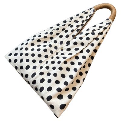 复古波点帆布托特包大容量手工