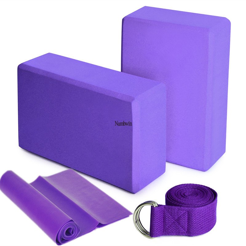 瑜伽砖四件套健身瑜伽普拉提套装跨境棉伸展拉力带款带乳胶亚马逊