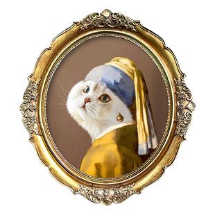萌宠工坊宠物画像定制小猫咪狗肖像油画像复古圆形装饰挂画纪念品