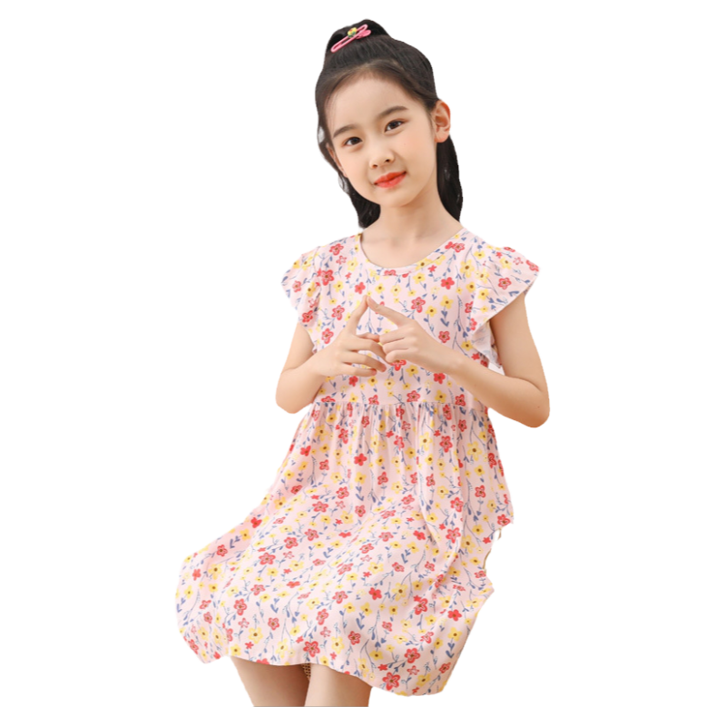 女童棉绸长袖连衣裙夏装新2025童装小宝宝韩版睡裙儿童人造棉裙子