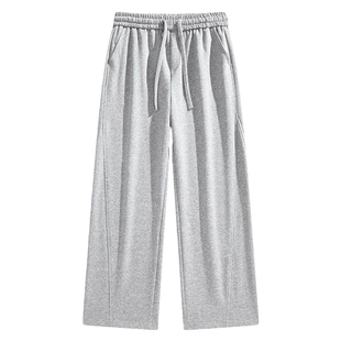 灰色直筒美式弯刀加绒卫裤男hiphop宽松街舞裤子高级感休闲运动裤