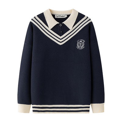 慵懒学院风刺绣假两件毛衣