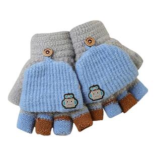 秋冬季儿童手套小男孩保暖女童男童加绒毛线宝宝针织半指套冷天