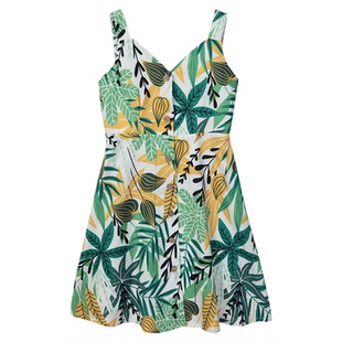 夏季亲子装母女沙滩海边一家三四口洋气波西米亚吊带连衣裙度假款