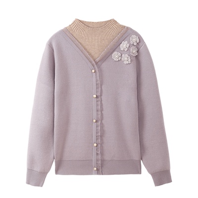 妍影假两件半高领女毛衣妈妈加厚