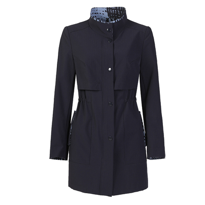 单排扣修身蓝色条纹提花通勤风衣