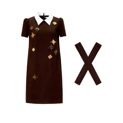 CHICHY复古棕色直筒连衣短裙