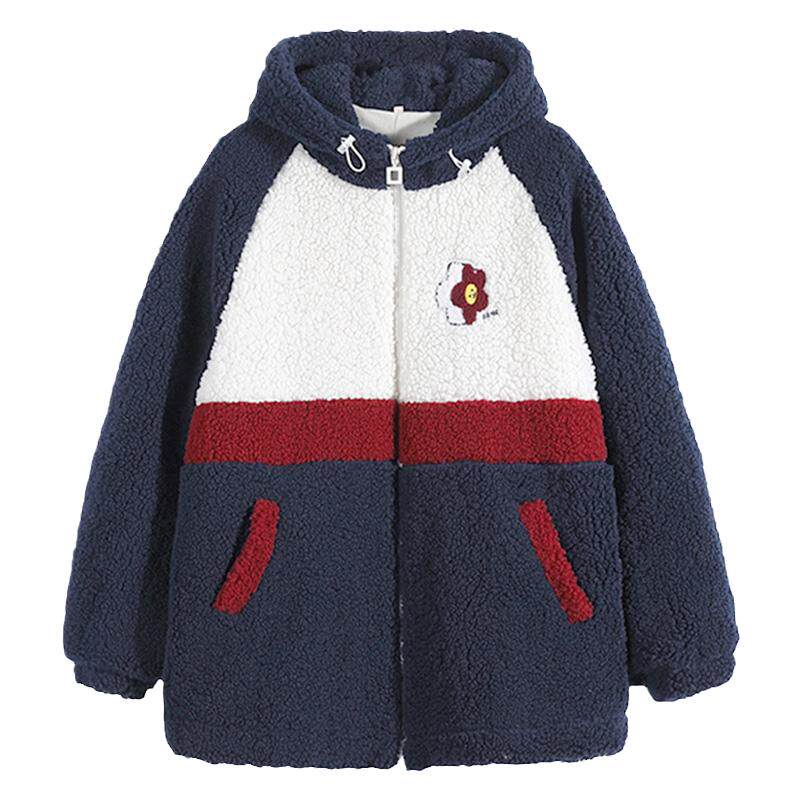 撞色中学生秋冬加厚毛绒外套