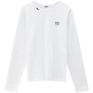 LAGOGO奶白小花笺刺绣长袖T恤女拉谷谷2026年春新款纯棉休闲上衣