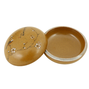 匠人手绘桃花山雀印泥盒 仿古陶瓷朱砂空印台书法篆刻章印盒瓷器