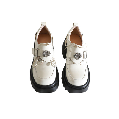 莲花府邸英伦圆头金属皮带扣单鞋