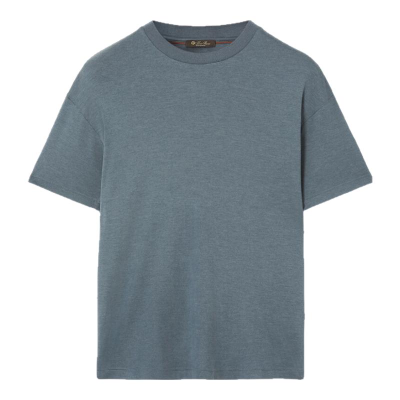 LoroPiana/诺悠翩雅男士亚麻短袖圆领T恤波浪纹新款舒适上衣
