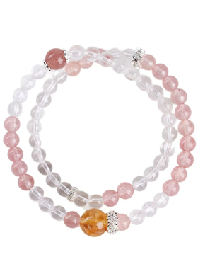 柏利来草莓晶白水晶双圈手链女款