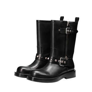 王玉雯同款|BREADTREE面包树铆钉装饰中筒机车靴圆头牛皮时尚短靴