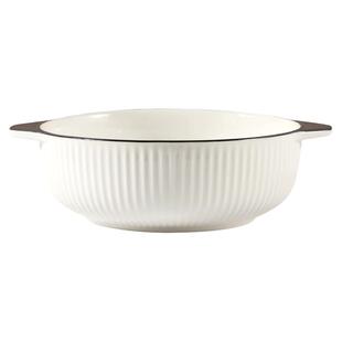 10英寸双耳竖纹大汤碗创意日式简约风格大汤盆大容量加厚陶瓷家用