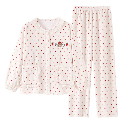睡衣女冬季草莓小熊法兰绒家居服