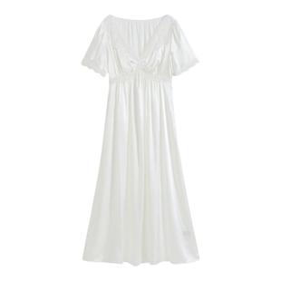 法式宫廷风冰丝睡衣女高级感性感夏季女款蕾丝短袖睡裙长款女士夏