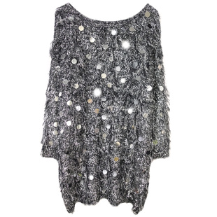 chic女神亮片bling流苏针织衫ins风韩版宽松慵懒显瘦中长毛衣裙女