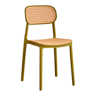 藤编塑料椅子北欧家用可叠放餐椅户外休闲靠背椅小户型扶手书桌椅