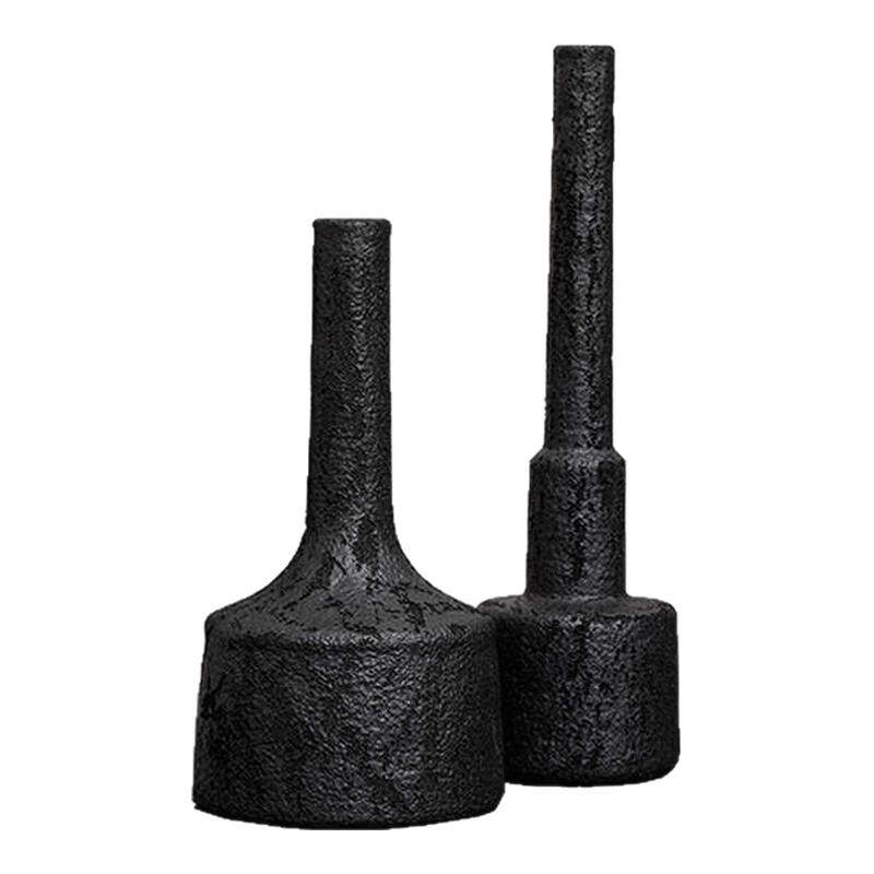 现代简约细口长颈陶瓷花瓶黑白色摆件器几何样板房北欧花客厅插花
