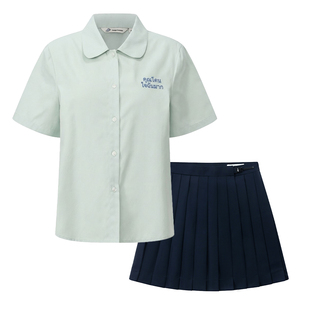 东京岁时记jk制服学院风绿色短袖衬衫女夏小个子百搭休闲校服套装
