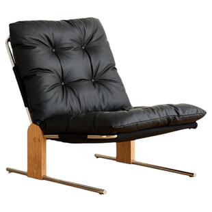 出乎生活塔西地中古椅黑色真皮小户型阳台休闲椅樱桃木