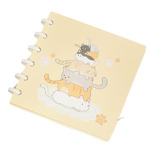 方形简约蘑菇扣盖章本活页空白笔记本本子高颜值旅游打卡印章收集本不硌手可平摊软皮手账绘画学习小本子定制