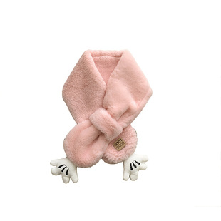 宝宝围巾秋冬可爱婴儿毛绒保暖男童女孩儿童爱心手掌交叉围巾围脖