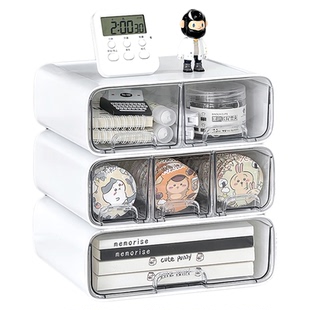 桌面收纳盒透明抽屉式亚克力可叠加置物架文具徽章小杂物整理盒子