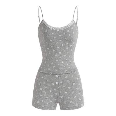 薄款自带胸垫吊带短裤家居服套装