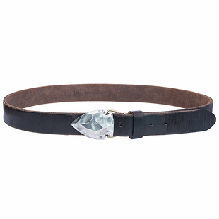 山岩 重磅5.0厚牛皮 印第安部落图腾复古硬派皮带 不锈钢箭头扣头