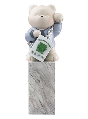 棕榈树发财熊摆件大理石底座