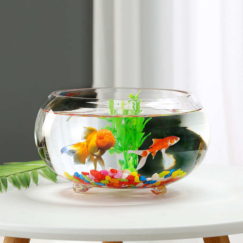 创意加厚带脚圆形玻璃鱼缸超白办公室客厅小型桌面乌龟缸家居摆件