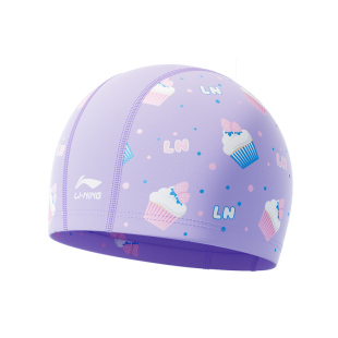 李宁儿童泳帽女童男童舒适不勒头防水布帽可爱卡通加大硅胶游泳帽