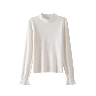 OSA甜美花边半高领打底针织衫