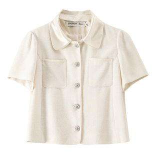 BANANA BABY2026年春季新款小香风短外套女娃娃领拼接高级感上衣