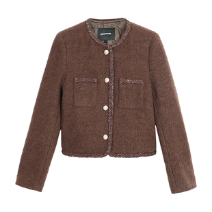 pusumede 柔光曼调 高级感毛呢小香风外套女气质短款羊毛呢子大衣