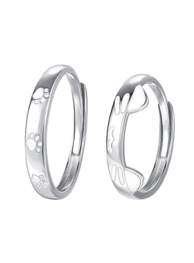 S925银猫咪情侣戒指对戒