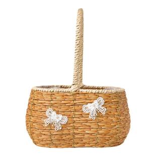 手提花篮鲜花包装花艺花店插花藤编婚礼花童干花包花编织手工篮子