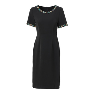 海青蓝高级感重工镶钻连衣裙2025夏季新款短袖气质女神范优雅裙子