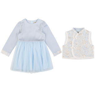 IVY HOUSE常春藤童装女童套装冬季款 国风网纱连衣裙马甲两件套