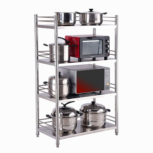 不锈钢厨房置物架三层微波炉烤箱架四层落地收纳储物放锅碗碟架子