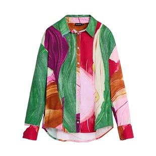 desigual26春夏新品宽松手绘油画印花设计上衣女式衬衫