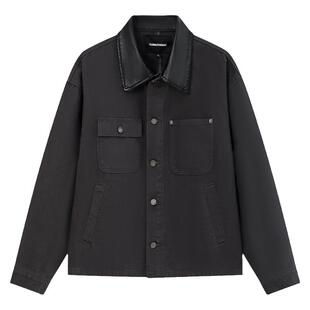 CLIMAX VISION做旧水洗皮领底特律夹克男美式复古帆布工装短外套