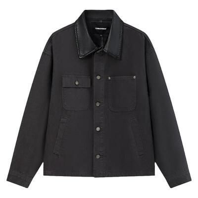 CLIMAX VISION做旧水洗皮领底特律夹克男美式复古帆布工装短外套