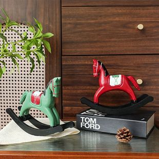 现代简约复古木质摇马客厅雕像书房桌面玄关办公室家居装 饰品摆件