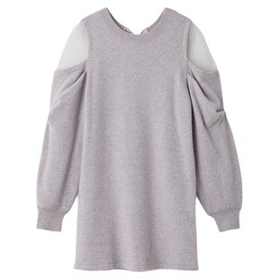 SNIDEL2025秋冬新品薄纱拼接露肩蝴蝶结系带针织连衣裙SWNO255020